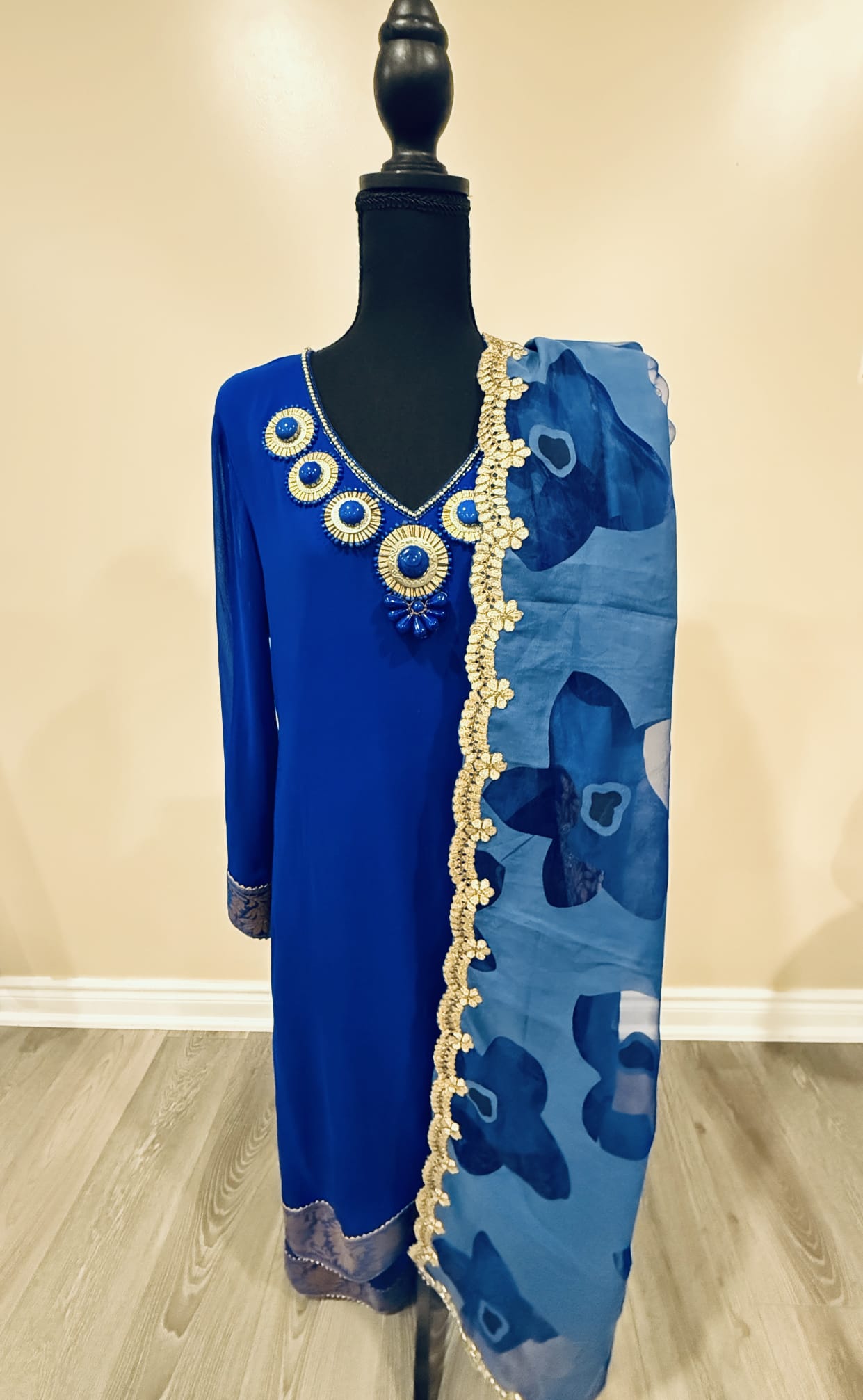 Blue ethnic suit with modern styling – Aarya Collection, Ajax