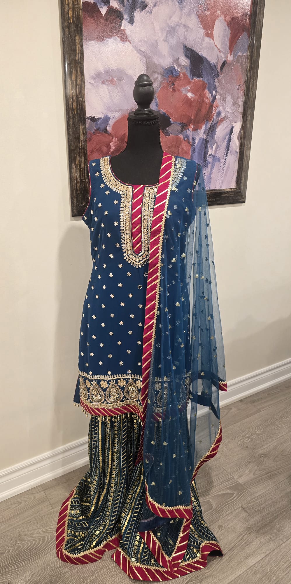 Blue heavy sharara set with embellished shirt – Aarya Collection, Ajax