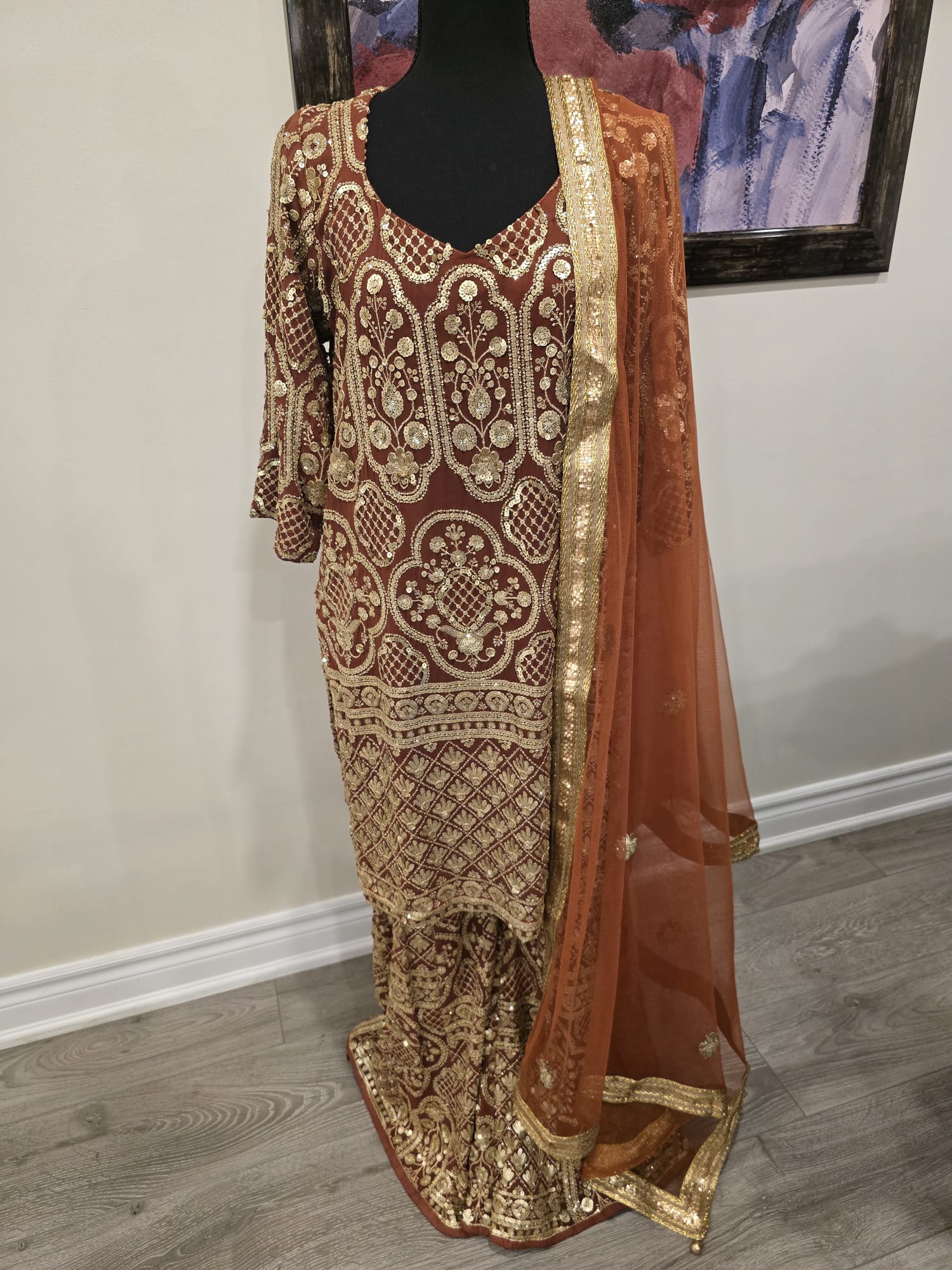 Brown heavy embroidered suit for festive occasions – Aarya Collection, Ajax