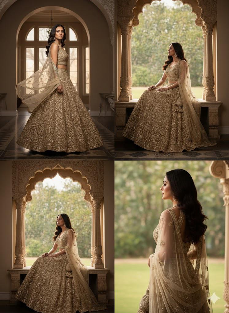 Golden lehenga set for weddings and receptions – Aarya Collection, Ajax
