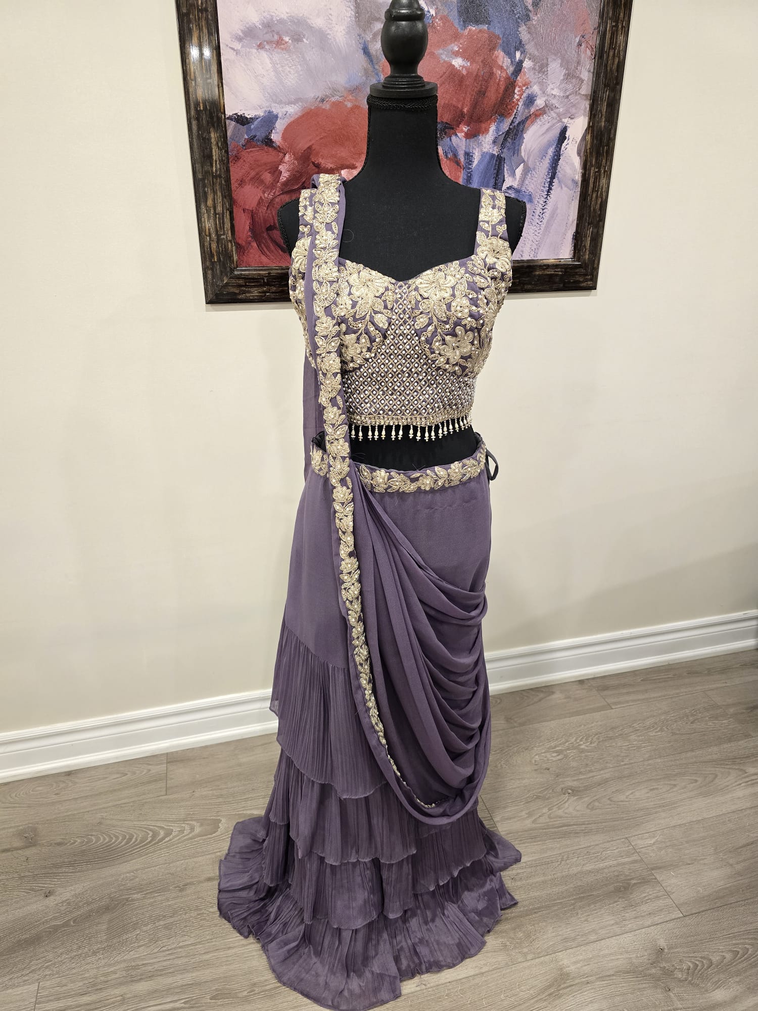 Grey draped outfit with Indo-western styling – Aarya Collection, Ajax