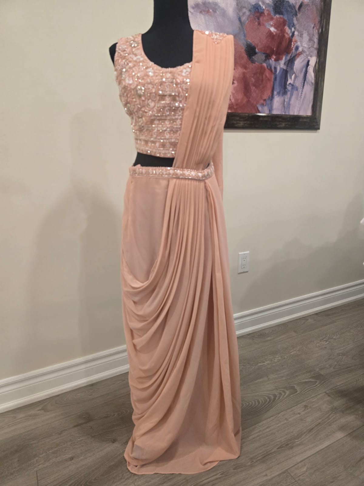 Pink draped outfit with soft feminine look – Aarya Collection, Ajax